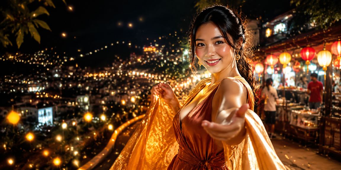 Khung cảnh chợ đêm Đà Lạt với người chơi theo dõi jackpot qua thiết bị di động