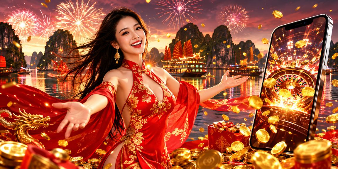 Vịnh Hạ Long với không khí lễ hội và người dùng theo dõi casino mobile trên du thuyền